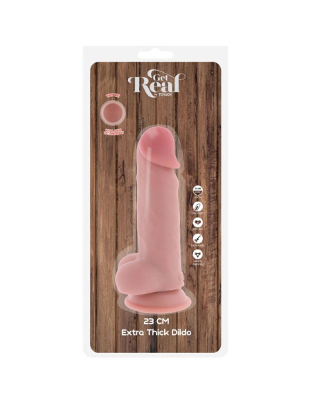 GET REAL - DELUXE REALISTINIS PENIS SU SĖKLIDĖMIS, YPAČ STORAS, 23 CM