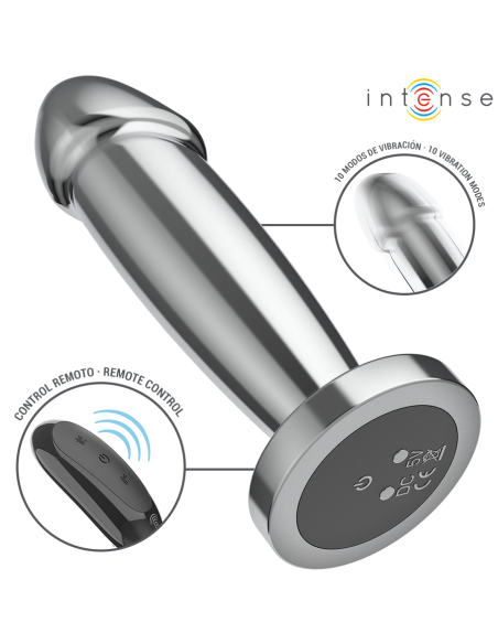 INTENSE - ANALINIS KAIŠTIS, 10 VIBRACIJOS TAŠKŲ, METALINIS DILDO SU NUOTOLINIO VALDYMO PULTELIU