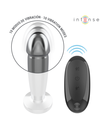 INTENSE - ANALINIS KAIŠTIS, 10 VIBRACIJOS TAŠKŲ, METALINIS DILDO SU NUOTOLINIO VALDYMO PULTELIU