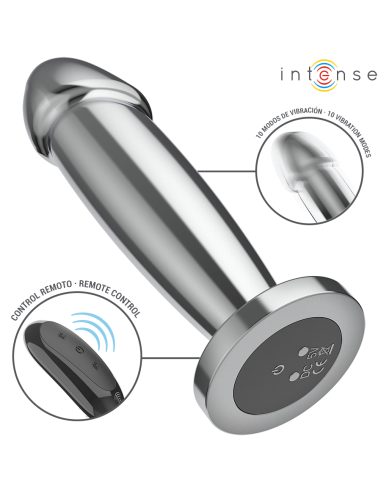 INTENSE - ANALINIS KAIŠTIS 10 VIBRACIJOS METALINIS DILDO SU NUOTOLINIO VALDYMO PULTU M