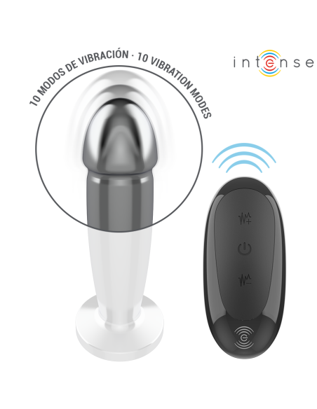 INTENSE - ANALINIS KAIŠTIS 10 VIBRACIJOS METALINIS DILDO SU NUOTOLINIO VALDYMO PULTU M