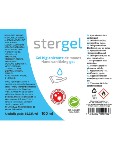 STERGEL - HYDROALCOHOLIC HAND SANITIZING GEL ALOE VERA 100ML