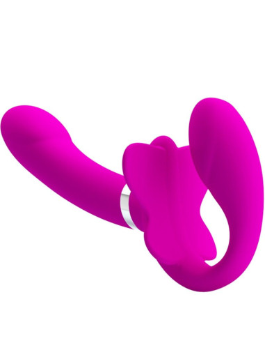 PRETTY LOVE - VALERIE DVIGUBAS DVIGUBAS VIBRATORIUS ANT STRAP-ON, 12 VIBRACIJOS, VIOLETINIS