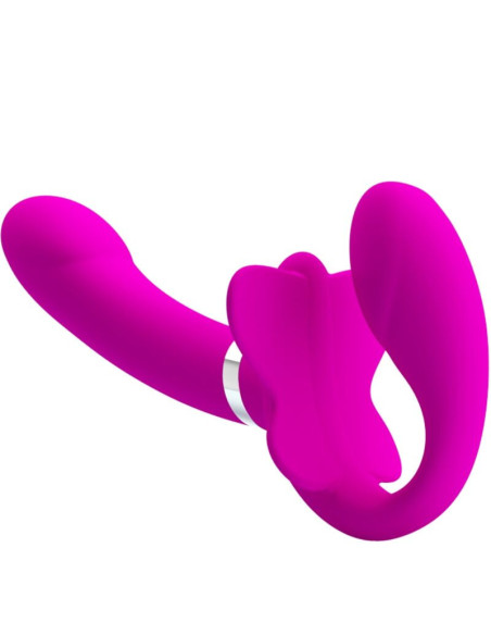 PRETTY LOVE - VALERIE DVIGUBAS DVIGUBAS VIBRATORIUS ANT STRAP-ON, 12 VIBRACIJOS, VIOLETINIS