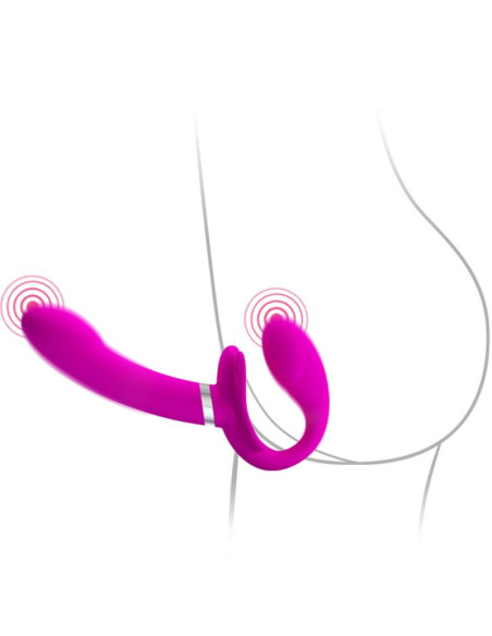 PRETTY LOVE - VALERIE DVIGUBAS DVIGUBAS VIBRATORIUS ANT STRAP-ON, 12 VIBRACIJOS, VIOLETINIS