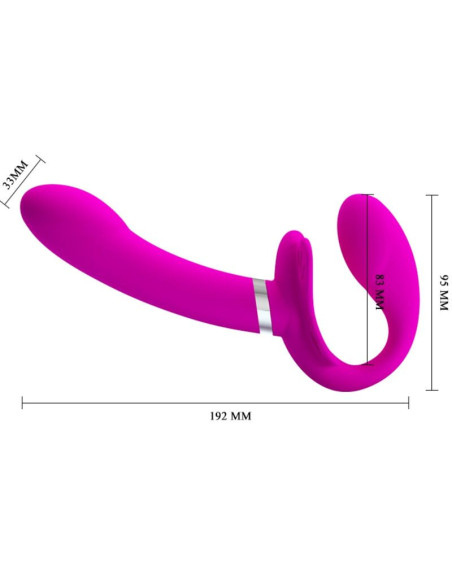 PRETTY LOVE - VALERIE DVIGUBAS DVIGUBAS VIBRATORIUS ANT STRAP-ON, 12 VIBRACIJOS, VIOLETINIS
