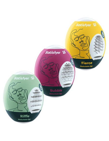 SATISFYER - 3 MASTURBATOR EGGS RIFFLE, BUBBLE and FIERCE