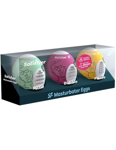SATISFYER - 3 masturbatoriaus kiaušiniai: RIFFLE, BUBBLE ir FIERCE