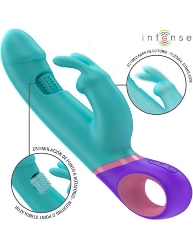 INTENSE - MONICA RABBIT VIBRATORIUS ŽIEDAS SU BESISUKANČIU G-SPOT STIMULIATORIUMI, MĖLYNAS