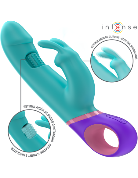 INTENSE - MONICA RABBIT VIBRATORIUS ŽIEDAS SU BESISUKANČIU G-SPOT STIMULIATORIUMI, MĖLYNAS