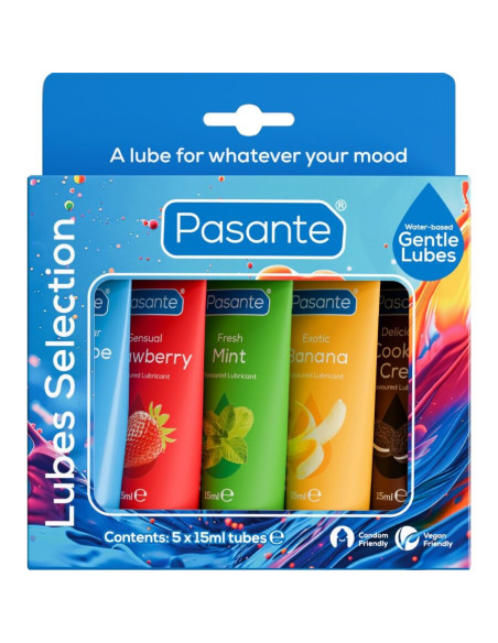 PASANTE - ĮVAIRIŲ SKONIŲ LUBRIKANTO PAKUOTĖ 5 VIENETAI X 15 ML