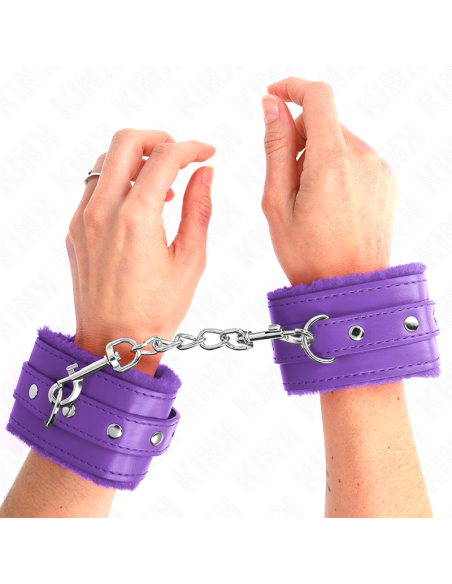 KINK - aukščiausios kokybės kailio pamušalu išklotos riešo apsaugos, violetinės spalvos, su violetiniu diržu, reguliuojamas 17–2