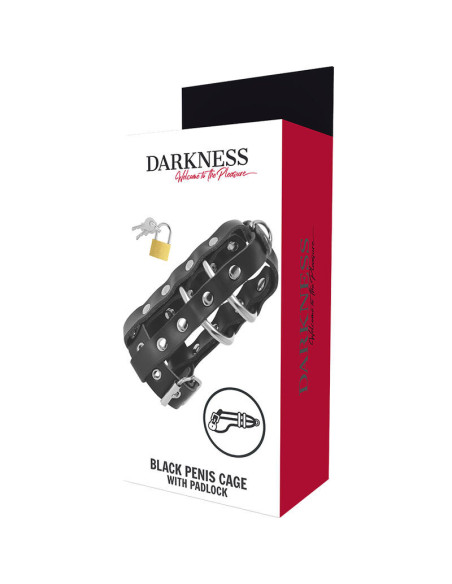 DARKNESS - LEATHER CHASTITY CAGE WITH LOCK