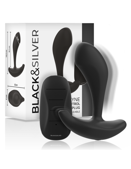 BLACKandSILVER - DWAYNE analinis kaištis su silikoniniu nuotolinio valdymo pultu