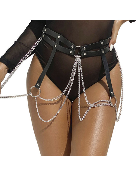 SUBBLIME - LEATHER RING CHAINBELT BLACK ONE SIZE