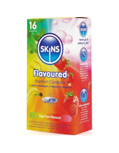 SKINS - ĮVAIRIŲ SKONIŲ PREMIUM KLASĖS PREZERVATYVŲ PAKUOTĖ, 16 VNT. 2