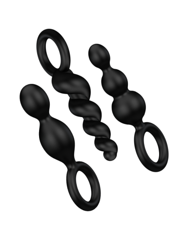 SATISFYER – analinių kamščių rinkinys, 3 vnt., juodos spalvos