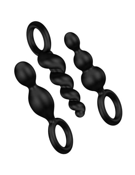 SATISFYER – analinių kamščių rinkinys, 3 vnt., juodos spalvos