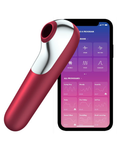 SATISFYER - DVIGUBOS MEILĖS VIBRATORIUS IR SIURBĖJAS SU PULSUOJANČIU ORU, RAUDONOS SPALVOS