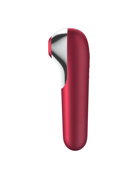SATISFYER - DVIGUBOS MEILĖS VIBRATORIUS IR SIURBĖJAS SU PULSUOJANČIU ORU, RAUDONOS SPALVOS