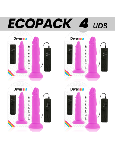 ECOPACK 6 UNITS - DIVERSIA FLEXIBLE VIBRATING DILDO PURPLE 23 CM -O- 4.3 CM