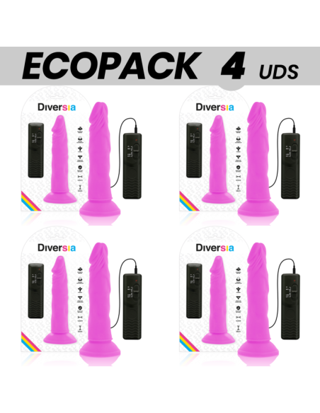 ECOPACK 6 UNITS - DIVERSIA FLEXIBLE VIBRATING DILDO PURPLE 23 CM -O- 4.3 CM