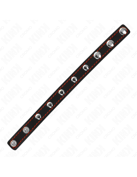 KINK - LEATHER PENIS RING WITH PRESSURE CLOSURE RED LINING 21 X 1.5 CM