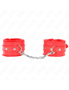 KINK - PREMIUM FUR LINED WRIST RESTRAINTS RED WITH RED BELT ADJUSTABLE 17-29 CM X 6 CM 2