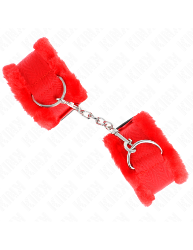 KINK - FURRY LINED WRIST RESTRAINTS RED ADJUSTABLE 17-31 CM X 7 CM