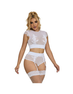 SUBBLIME - 954048 BRA PANTIES WITH GARTER BELT WHITE L-XL