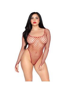LEG AVENUE - 89377 HIGH-CUT INDUSTRIAL NET BODYSUIT RED - ONE SIZE
