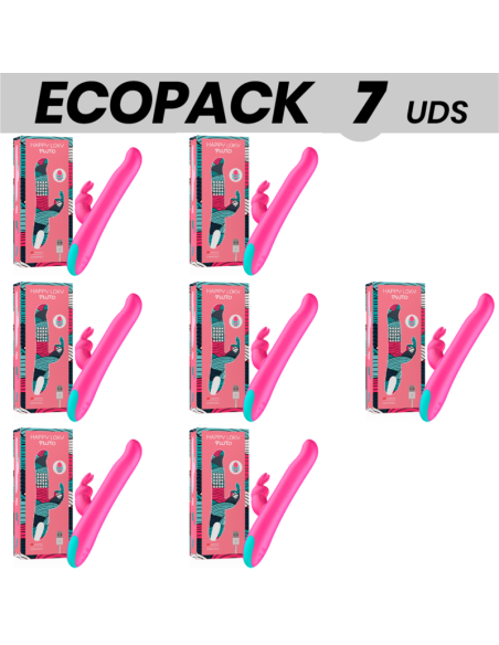 ECOPACK 7 UNITS - HAPPY LOKY PLUTO RABBIT VIBRATOR and ROTATOR COMPATIBLE WITH WATCHME WIRELESS TECHNOLOGY
