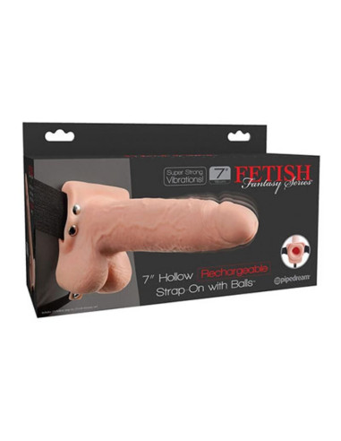 FETISH FANTASY SERIES - REALISTIC VIBRATING HOLLOW STRAP ON WITH BALLS 17.8 CM