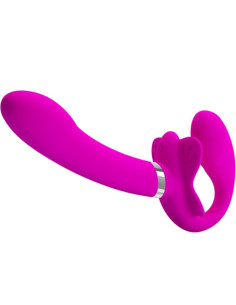 PRETTY LOVE - VALERIE DVIGUBAS DVIGUBAS VIBRATORIUS ANT STRAP-ON, 12 VIBRACIJOS, VIOLETINIS