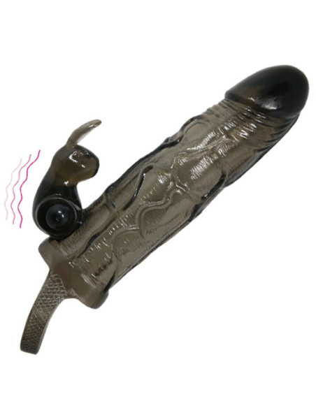 BAILE - BRAVE MAN PENIS COVER WITH RABBIT BLACK 16.5 CM