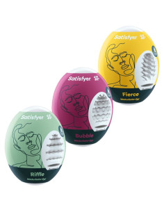 SATISFYER - 3 masturbatoriaus kiaušiniai: RIFFLE, BUBBLE ir FIERCE