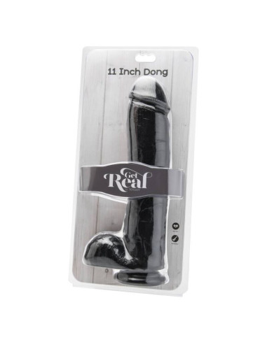 GET REAL - DILDO 28 CM SU KIUKULIAIS, JUODAS