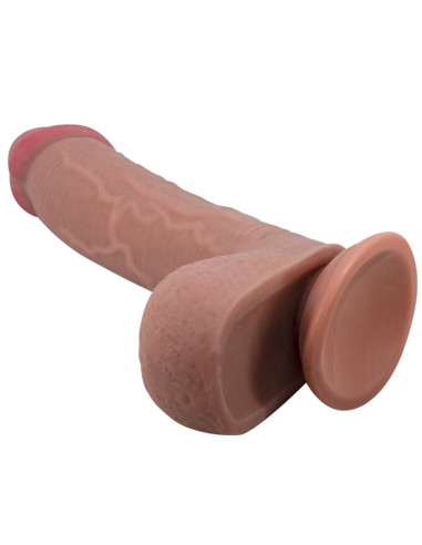 PRETTY LOVE - SLYDANČIOS ODOS SERIJOS REALISTIŠKAS DILDO SU SLYDANČIA ODOS SIURBTUKU, RUDAS, 23,4 CM