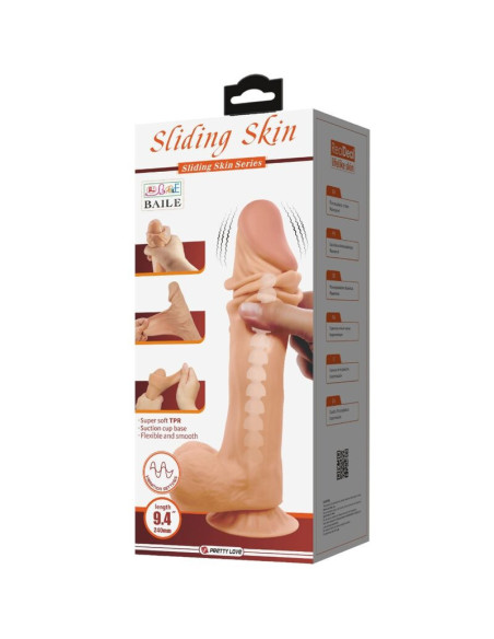 PRETTY LOVE - SLYDANČIOS ODOS SERIJOS REALISTIŠKAS DILDO SU SLYDANČIA ODOS SIURBTUKU, NUOTOLINIO VALDYMO PULTELIU, 24 CM