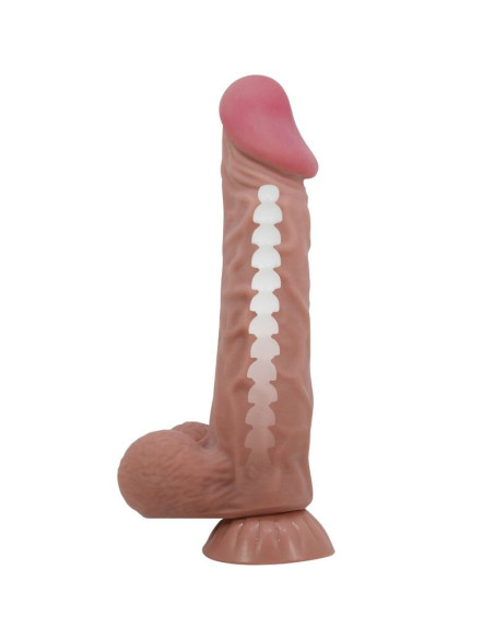 PRETTY LOVE - SLYDANČIOS ODOS SERIJOS REALISTIŠKAS DILDO SU SLYDANČIA ODOS SIURBTUKU, RUDAS, 24 CM