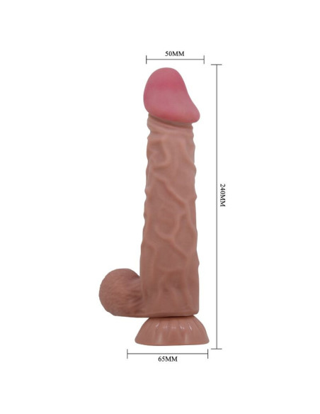 PRETTY LOVE - SLYDANČIOS ODOS SERIJOS REALISTIŠKAS DILDO SU SLYDANČIA ODOS SIURBTUKU, RUDAS, 24 CM