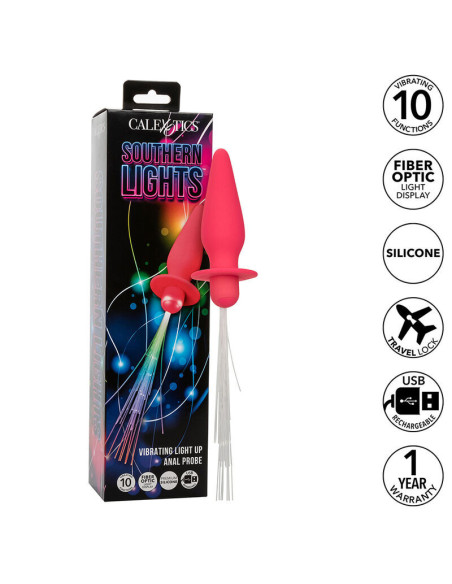 CALEXOTICS - SOUTHERN LIGHTS ŠVIESIAMAS ANALINIS KAMŠTELIS, 10 VIBRACIJOS, ROŽINIS, SILIKONINIS