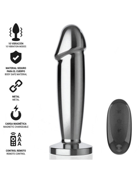 INTENSE - ANALINIS KAIŠTIS 10 VIBRACIJOS METALINIS DILDO SU NUOTOLINIO VALDYMO PULTU M