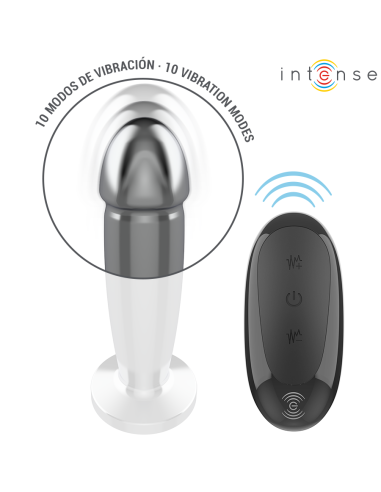 INTENSE - ANALINIS KAIŠTIS 10 VIBRACIJOS METALINIS DILDO SU NUOTOLINIO VALDYMO PULTU M