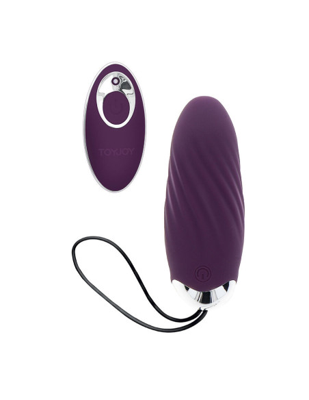 TOYJOY - „HAPPINESS KNOCK KNOCK“ KIAUŠINIO FORMOS VIBRATORIUS SU NUOTOLINIO VALDYMO PULTELIU, VIOLETINIS