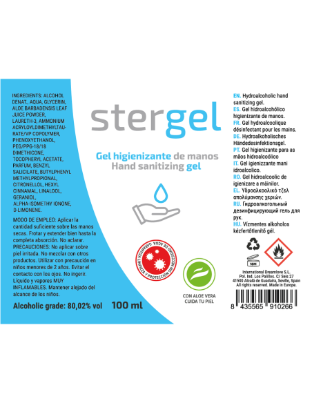 STERGEL - hidroalkoholinis rankų dezinfekavimo gelis su alaviju, 100 ml