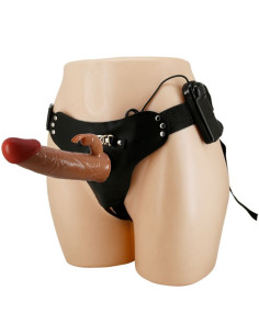 PRETTY LOVE - MARION HARNESS UNIVERSALŪS KENAITĖLIAI SU VIBRUOJAMU DILDO 19 CM RUDOS SPALVOS