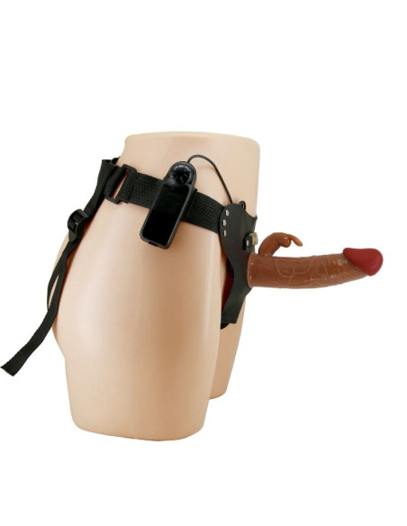 PRETTY LOVE - MARION HARNESS UNIVERSALŪS KENAITĖLIAI SU VIBRUOJAMU DILDO 19 CM RUDOS SPALVOS