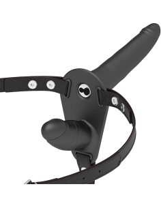 FETISH SUBMISSIVE HARNESS - DVIGUBO ĮSKVERBIMO JUODAS VIBRATORIUS