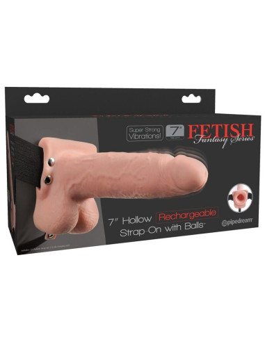 FETISH FANTASY SERIES - REALISTIC VIBRATING HOLLOW STRAP ON WITH BALLS 17.8 CM